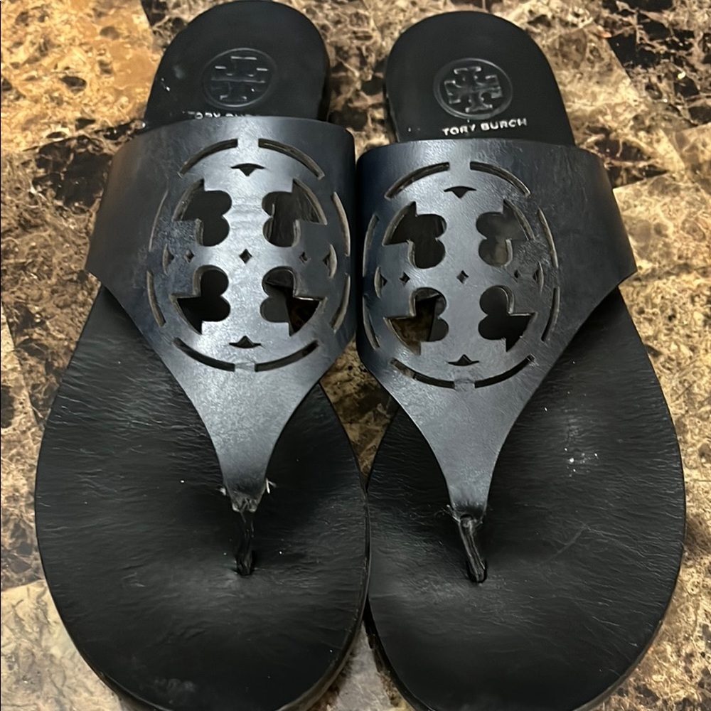 Tory Burch Black Cutout Leather Sandals
